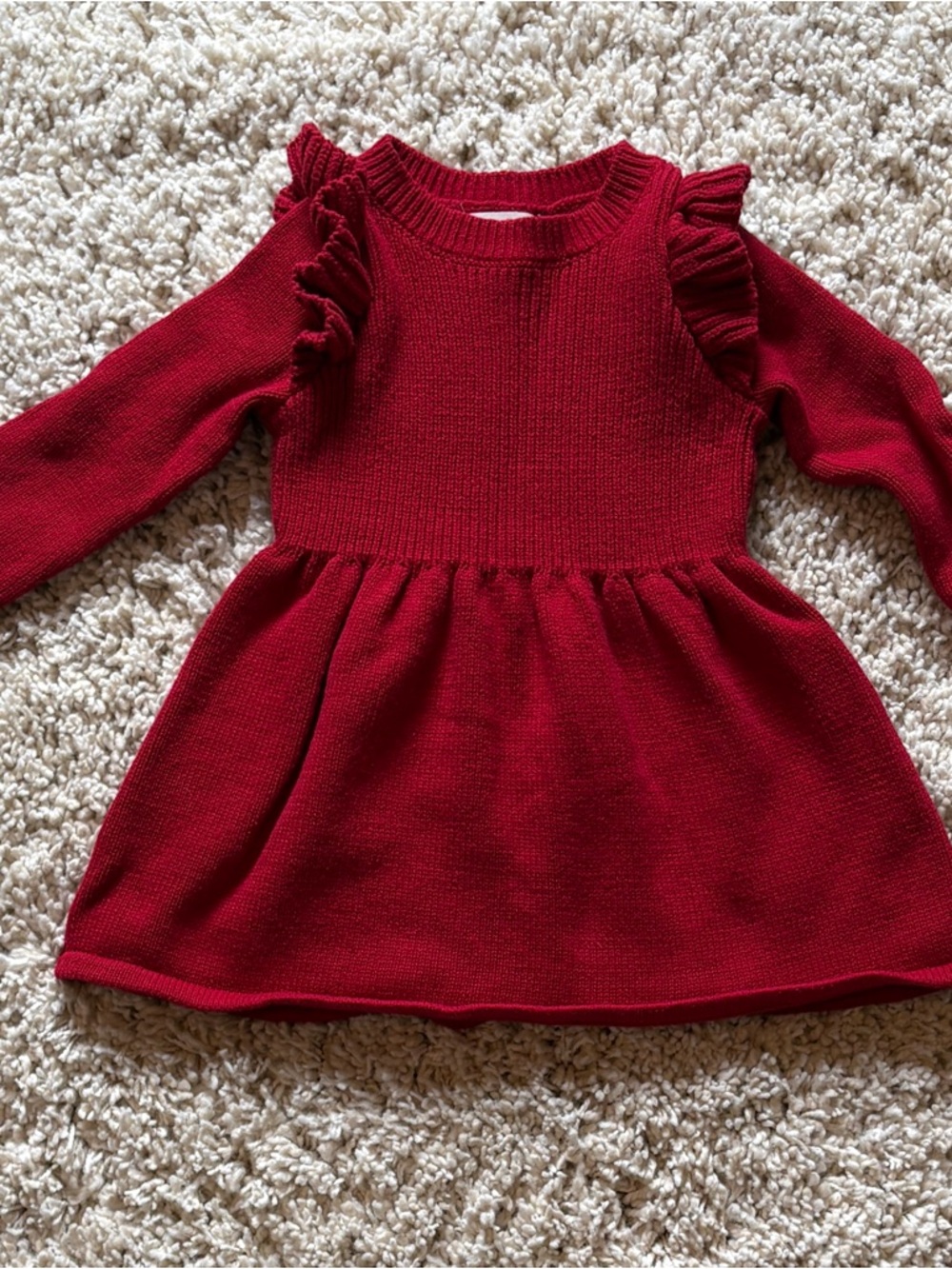 Cat & Jack Toddler Girls Red Ruffle Knit Sweater Dress Size 12M | Worn Once